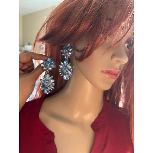 blue rhinestone earrings baby blue statement long big large crystal earrings - Picture 7 of 9